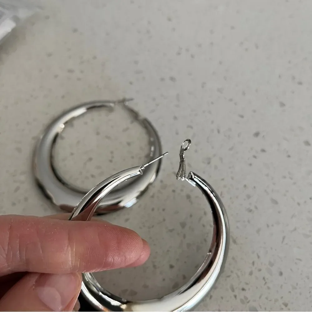 Minimalist‎ silver color Hoop Earrings